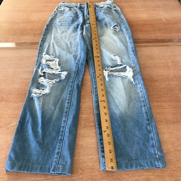 Cello Jean Women 00/23 Blue High Rise Distressed Destroyed Button Fly Preppy - Picture 5 of 14